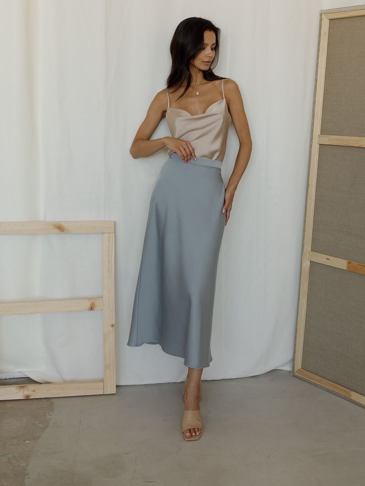 Women's Acetic Satin Flowy Long Skirt
