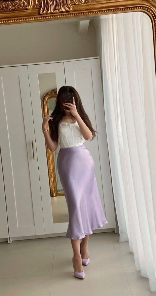 Women's Acetic Satin Flowy Long Skirt