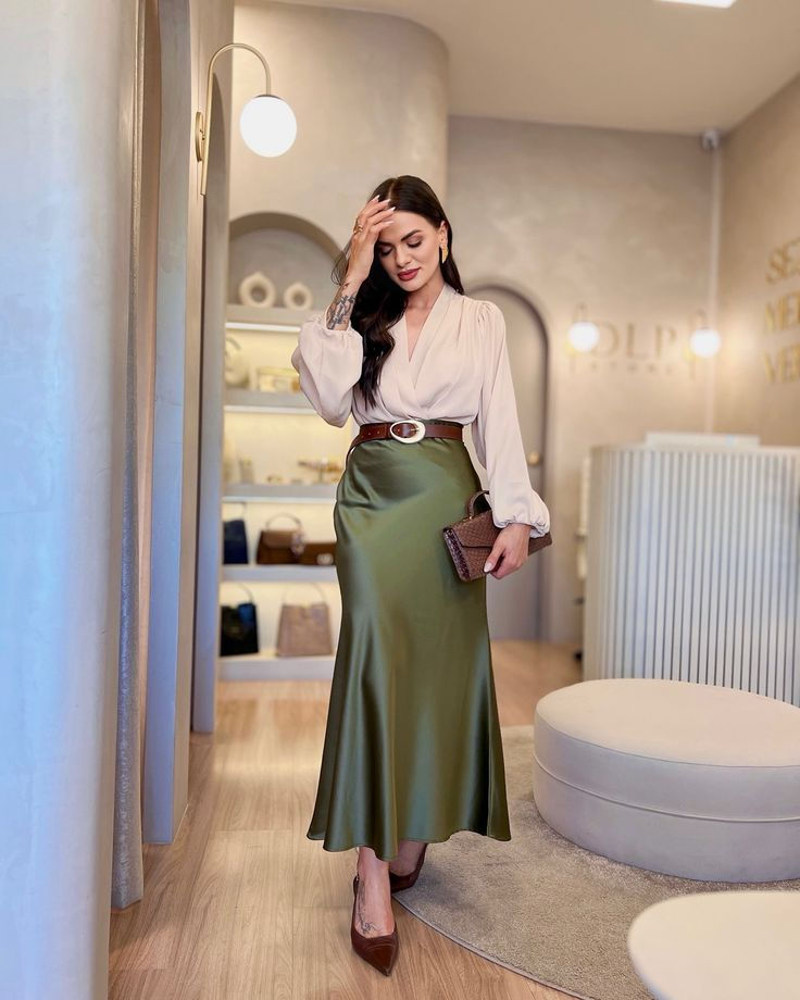 Women's Acetic Satin Flowy Long Skirt