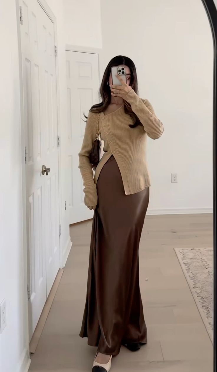 Women's Acetic Satin Flowy Long Skirt