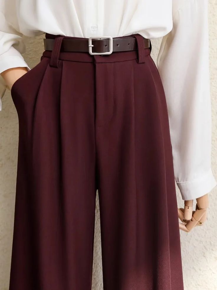 Women's Wide Leg Pants Burgundy/White/Deep Grey