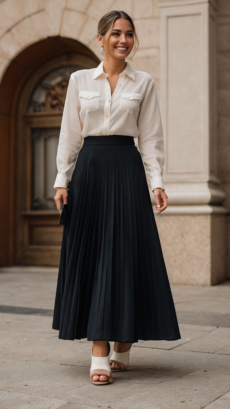 Women Vintage Pleated Long Skirt