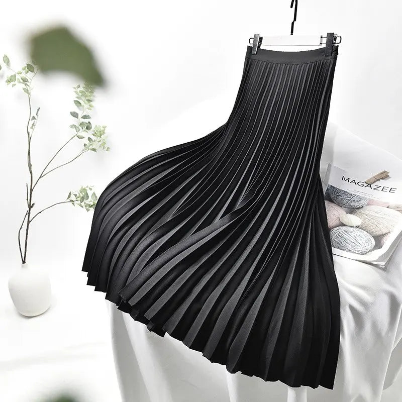Women's High-Quality Pleated Skirt with Chiffon Liner High Waist Side Zipper Twill Long Skirts For Women 2024 Autumn SK946
