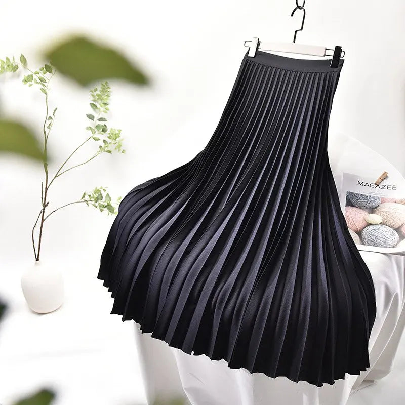 Women's High-Quality Pleated Skirt with Chiffon Liner High Waist Side Zipper Twill Long Skirts For Women 2024 Autumn SK946