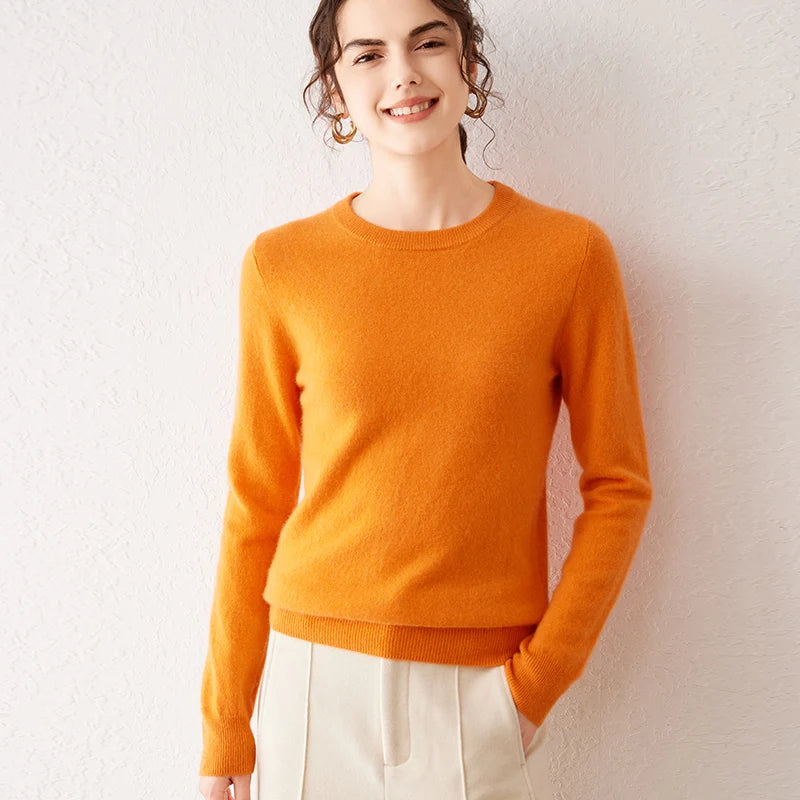 Women's 100% Pure Cashmere Sweater 2025 Fall Winter Crew Neck Long Sleeve Warm Soft Knitted Pullover New Knit Tops Women Clothes