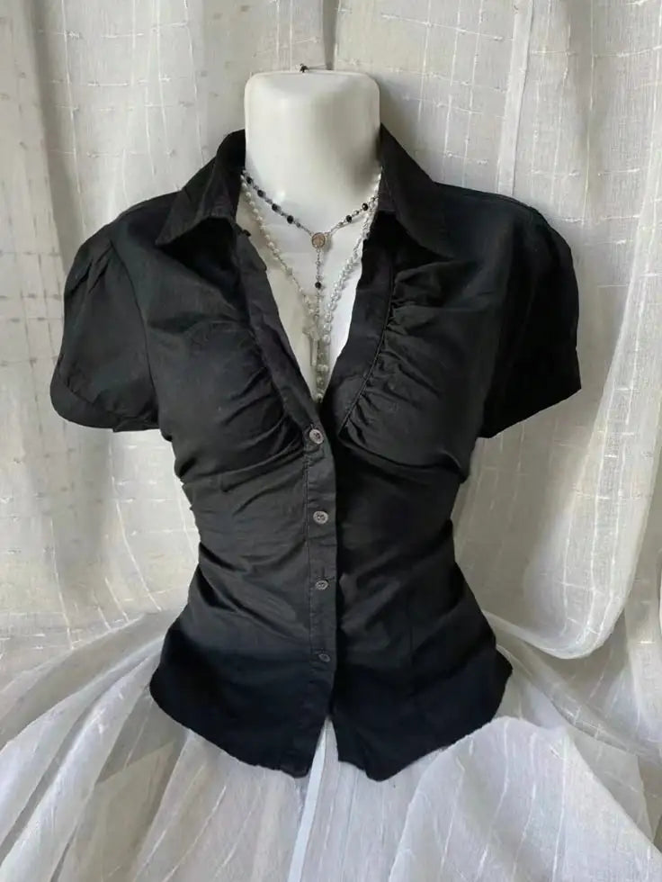 Stripes Slim Fit Shirt Women Short Sleeve Clothing
