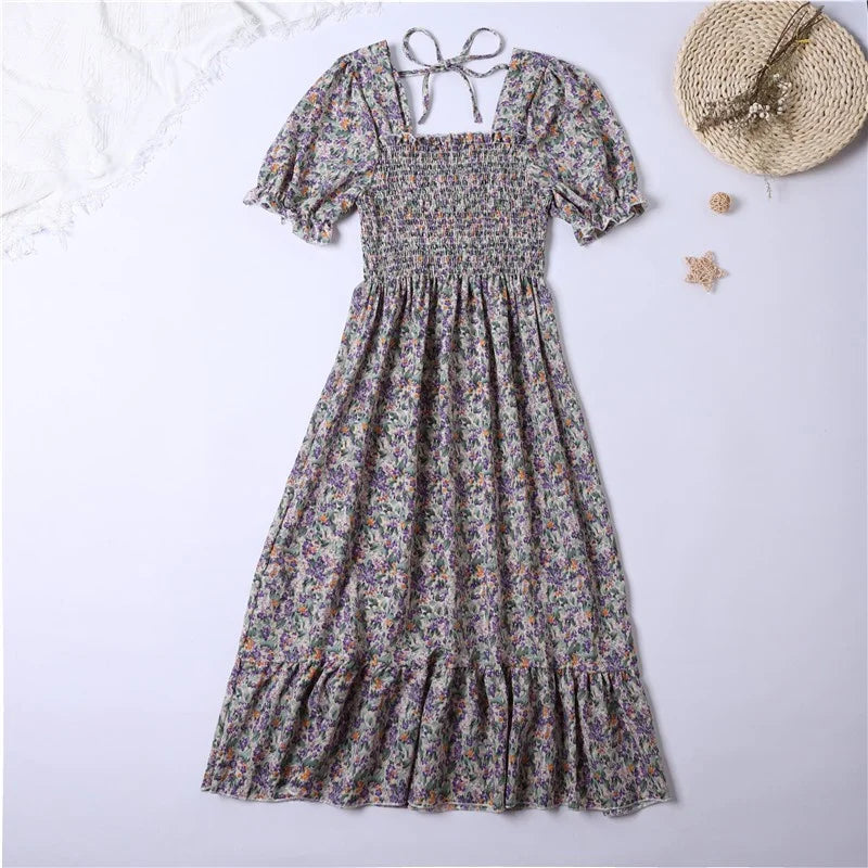 Women Chiffon Floral Dresses Summer Fit Thin Dress