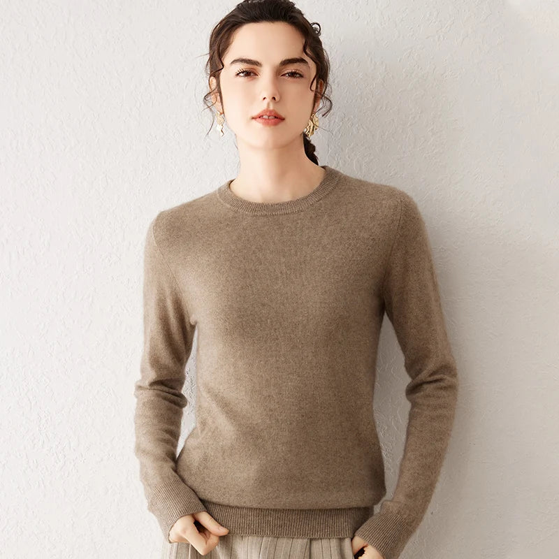 Women's 100% Pure Cashmere Sweater 2025 Fall Winter Crew Neck Long Sleeve Warm Soft Knitted Pullover New Knit Tops Women Clothes