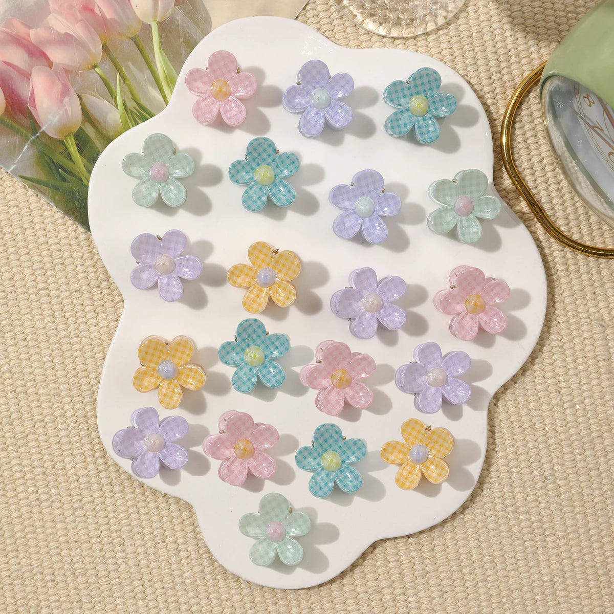 Mini Flower Hair Clips Pack for Women - Creaseless Styling Claw Clips for Bangs and Tiny Hair Styling