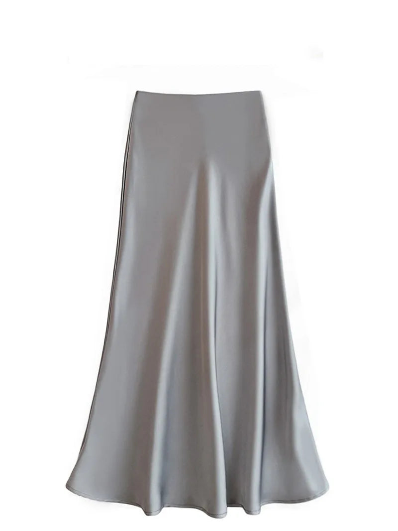 Women's Acetic Satin Flowy Long Skirt