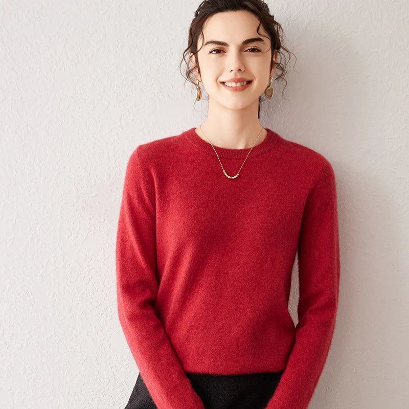 Women's 100% Pure Cashmere Sweater 2025 Fall Winter Crew Neck Long Sleeve Warm Soft Knitted Pullover New Knit Tops Women Clothes