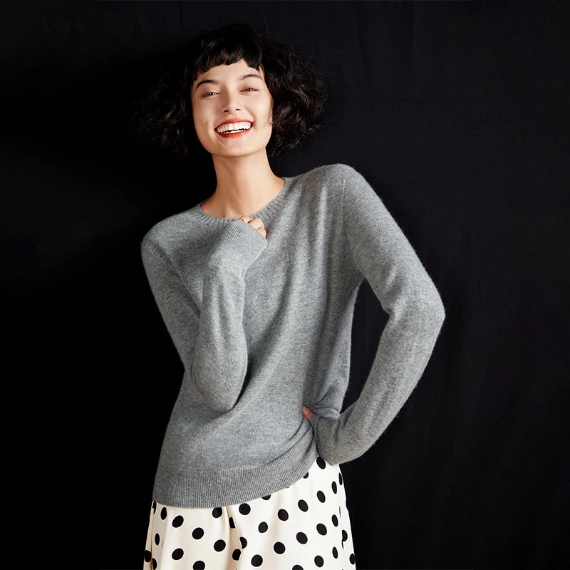 Women's pullover autumn/winter 100% pure cashmere sweater casual knitted sweater round neck loose Tops basic versatile Blouse