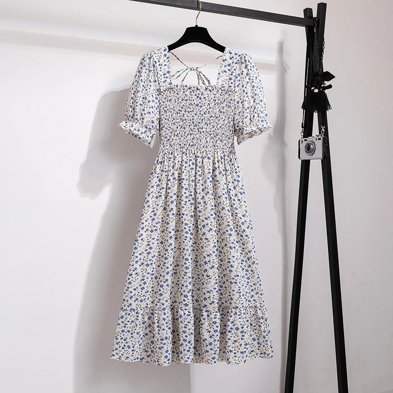 Women Chiffon Floral Dresses Summer Fit Thin Dress