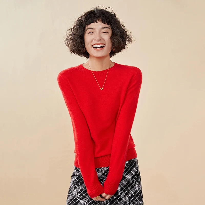 Women's pullover autumn/winter 100% pure cashmere sweater casual knitted sweater round neck loose Tops basic versatile Blouse