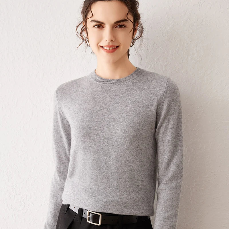 Women's 100% Pure Cashmere Sweater 2025 Fall Winter Crew Neck Long Sleeve Warm Soft Knitted Pullover New Knit Tops Women Clothes