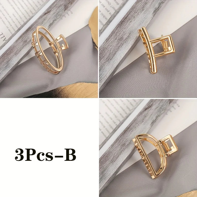 Fashion Simple Non Slip Mini Hollow Heart Metal Hair Claw Clips Gold Geometric Bangs Barrettes Hair Jaws For Women Girls Daily