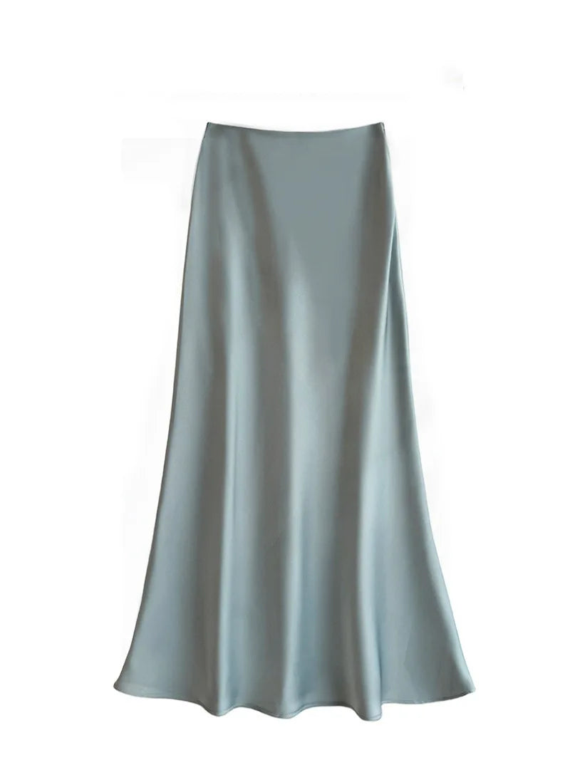 Women's Acetic Satin Flowy Long Skirt