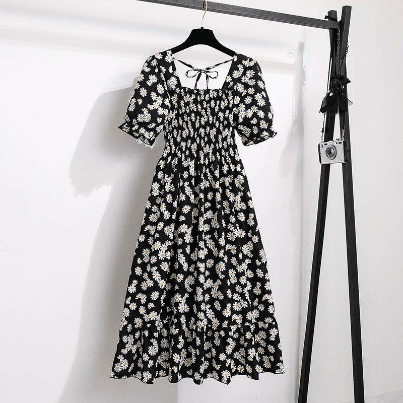Women Chiffon Floral Dresses Summer Fit Thin Dress