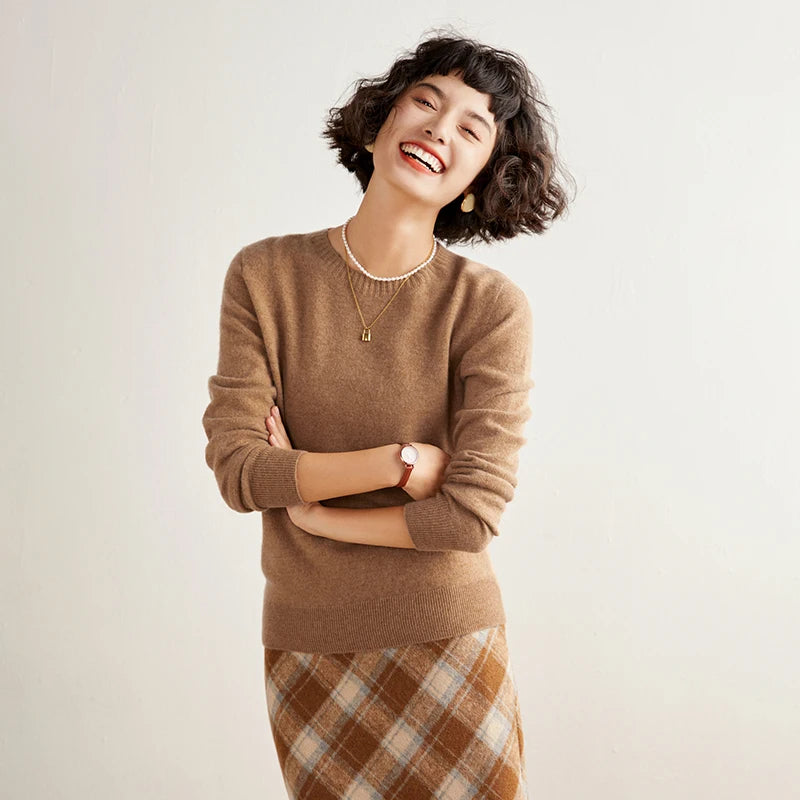 Women's pullover autumn/winter 100% pure cashmere sweater casual knitted sweater round neck loose Tops basic versatile Blouse
