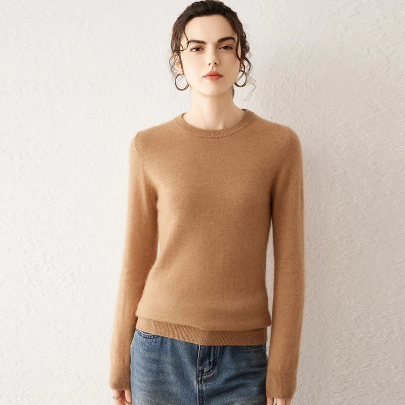 Women's 100% Pure Cashmere Sweater 2025 Fall Winter Crew Neck Long Sleeve Warm Soft Knitted Pullover New Knit Tops Women Clothes