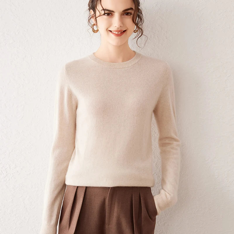 Women's 100% Pure Cashmere Sweater 2025 Fall Winter Crew Neck Long Sleeve Warm Soft Knitted Pullover New Knit Tops Women Clothes