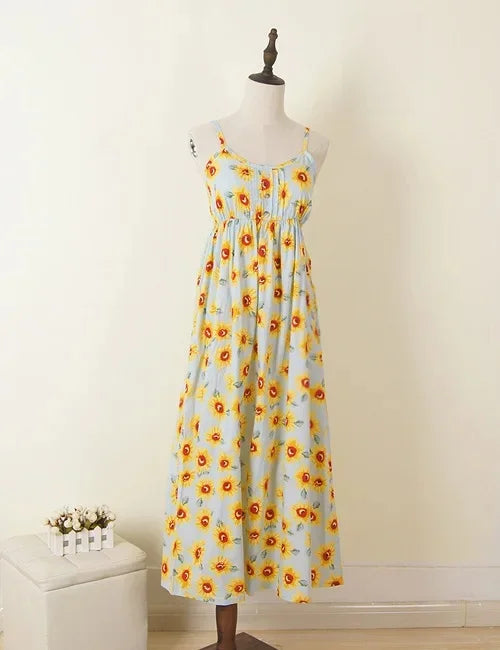 Summer Large Size Long Dress Beach Vacation Floral Dress for Women