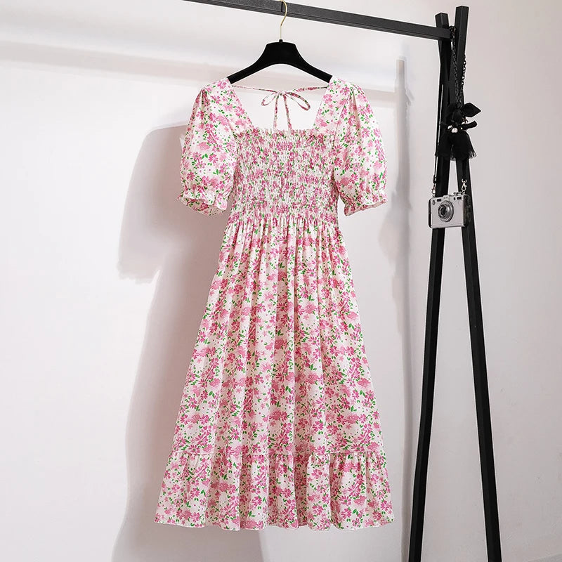 Women Chiffon Floral Dresses Summer Fit Thin Dress