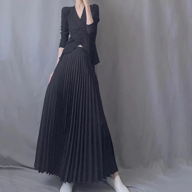 Women Vintage Pleated Long Skirt
