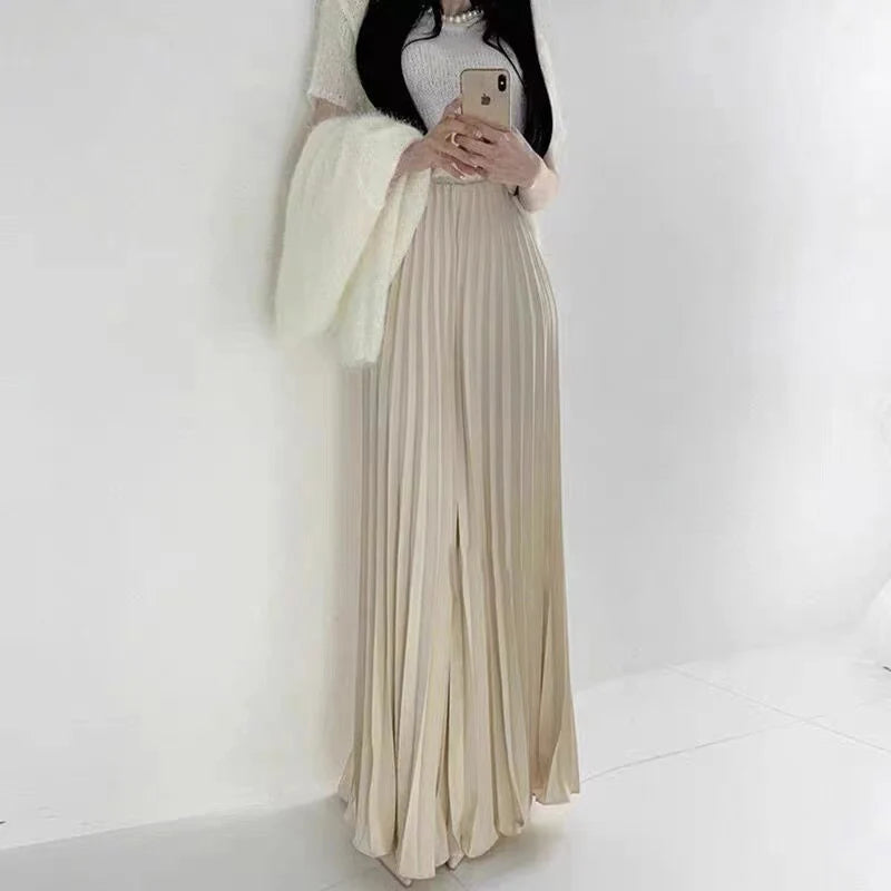 Women Vintage Pleated Long Skirt