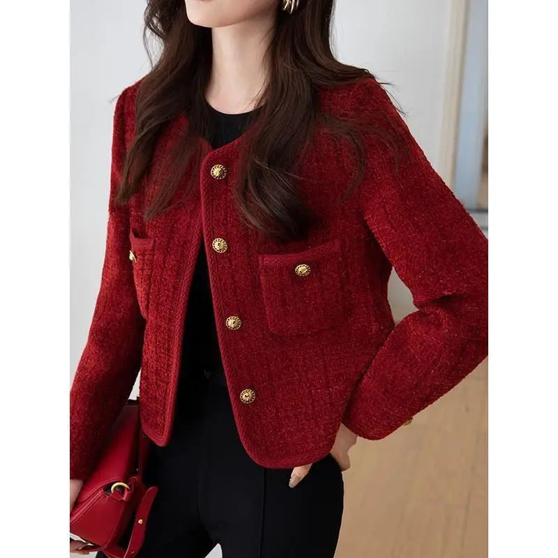 Cropped Tweed Blazer Office Ladies Outerwear