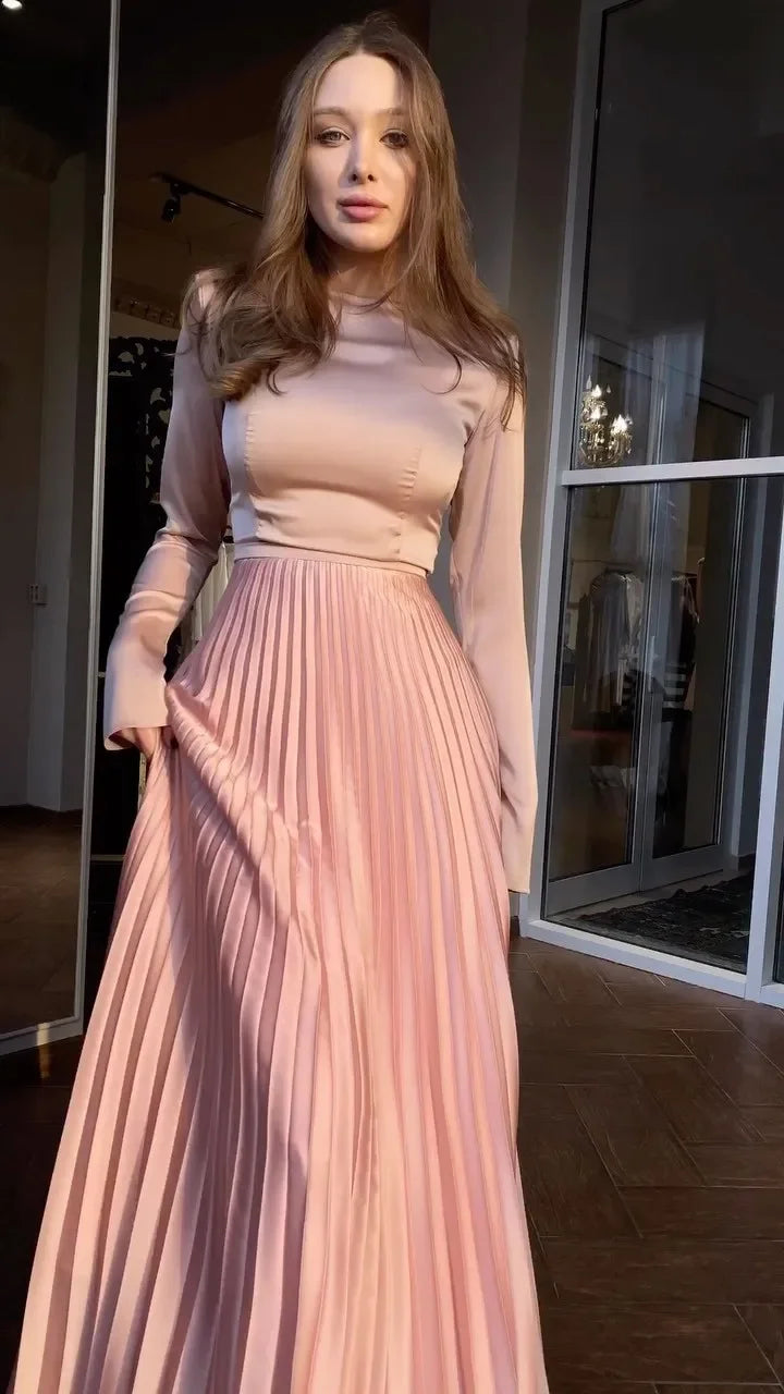 Women Vintage Pleated Long Skirt
