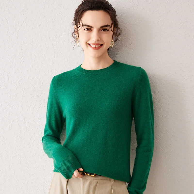 Women's 100% Pure Cashmere Sweater 2025 Fall Winter Crew Neck Long Sleeve Warm Soft Knitted Pullover New Knit Tops Women Clothes