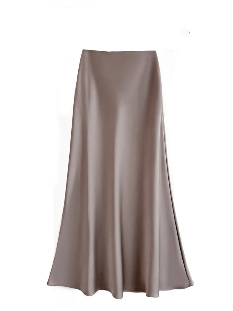 Women's Acetic Satin Flowy Long Skirt