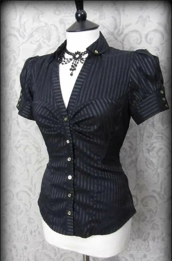 Stripes Slim Fit Shirt Women Short Sleeve Clothing