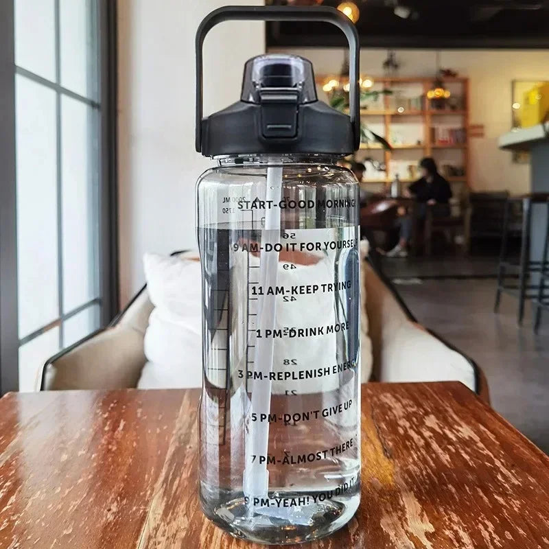 2L Water Bottle Portable Straw Plastic Water Bottle