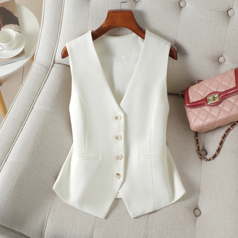 White V-neck Vest Classic Women Outerwear