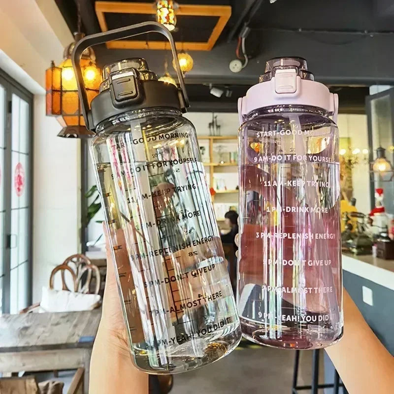 2L Water Bottle Portable Straw Plastic Water Bottle
