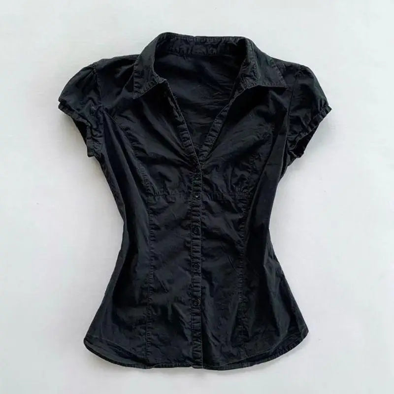 Stripes Slim Fit Shirt Women Short Sleeve Clothing
