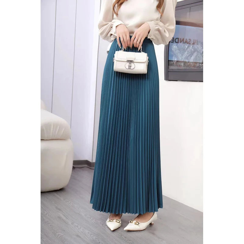Women Vintage Pleated Long Skirt