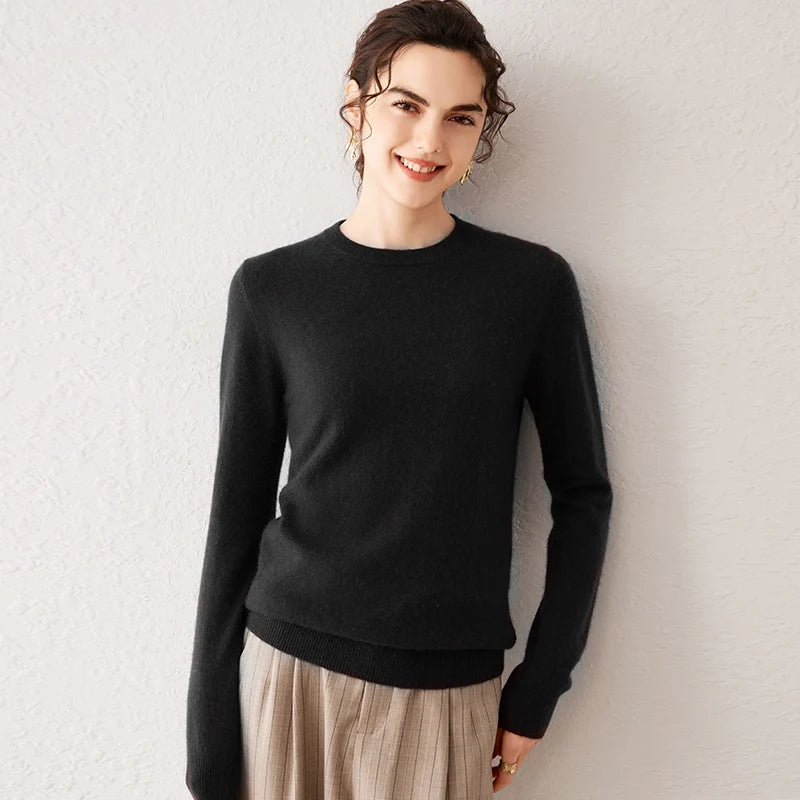 Women's 100% Pure Cashmere Sweater 2025 Fall Winter Crew Neck Long Sleeve Warm Soft Knitted Pullover New Knit Tops Women Clothes