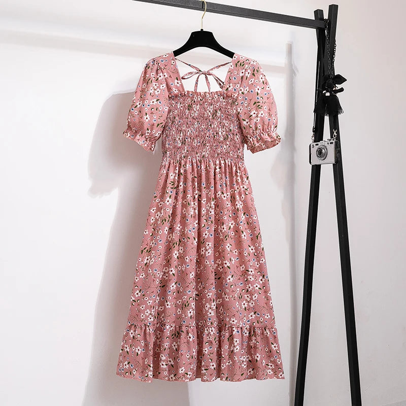 Women Chiffon Floral Dresses Summer Fit Thin Dress