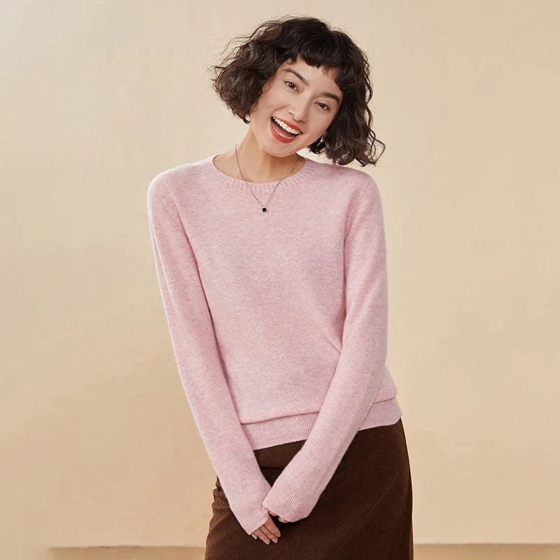 Women's pullover autumn/winter 100% pure cashmere sweater casual knitted sweater round neck loose Tops basic versatile Blouse