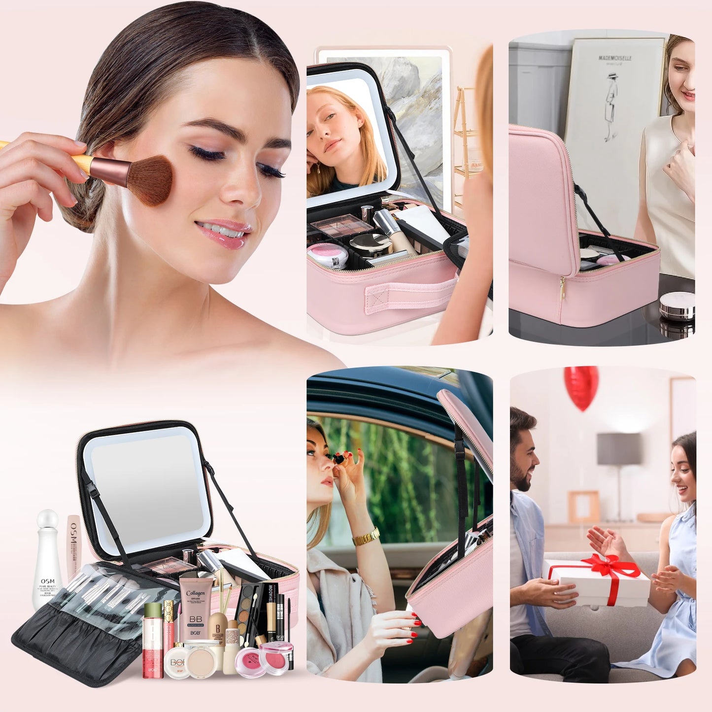Cosmetic Bag with Mirror Travel Friendly for Ladies