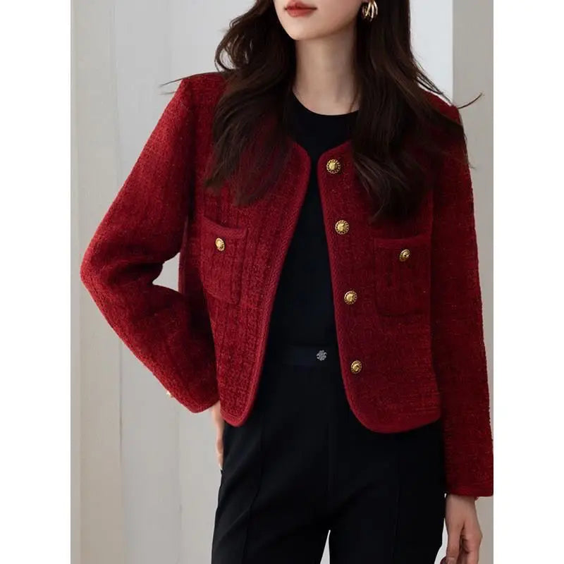 Cropped Tweed Blazer Office Ladies Outerwear