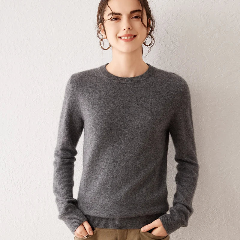 Women's 100% Pure Cashmere Sweater 2025 Fall Winter Crew Neck Long Sleeve Warm Soft Knitted Pullover New Knit Tops Women Clothes