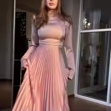 Women Vintage Pleated Long Skirt