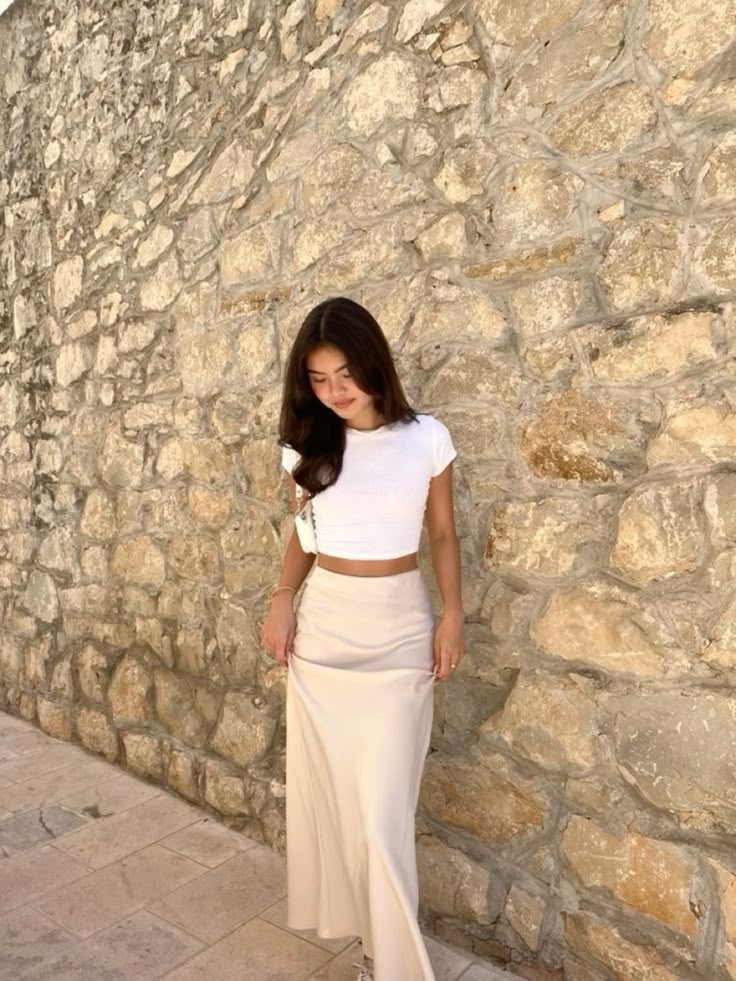 Women's Acetic Satin Flowy Long Skirt