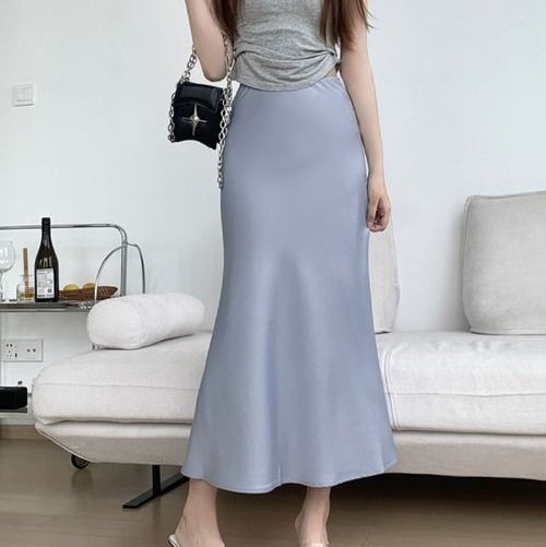 Women's Acetic Satin Flowy Long Skirt
