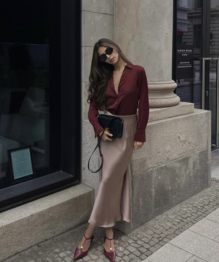 Women's Acetic Satin Flowy Long Skirt