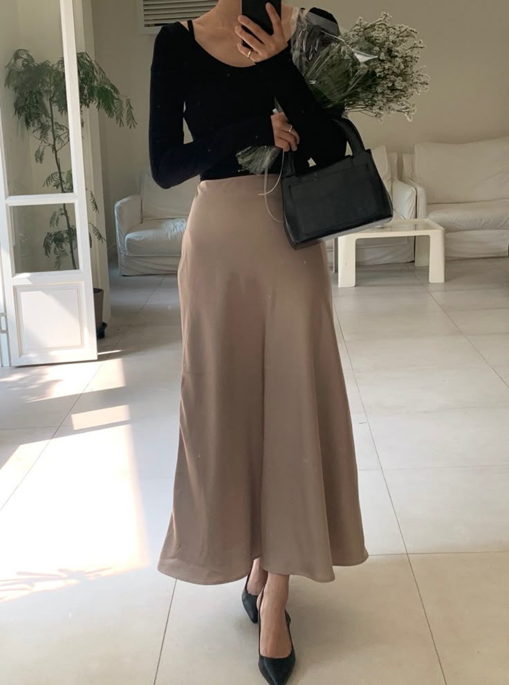 Women's Acetic Satin Flowy Long Skirt